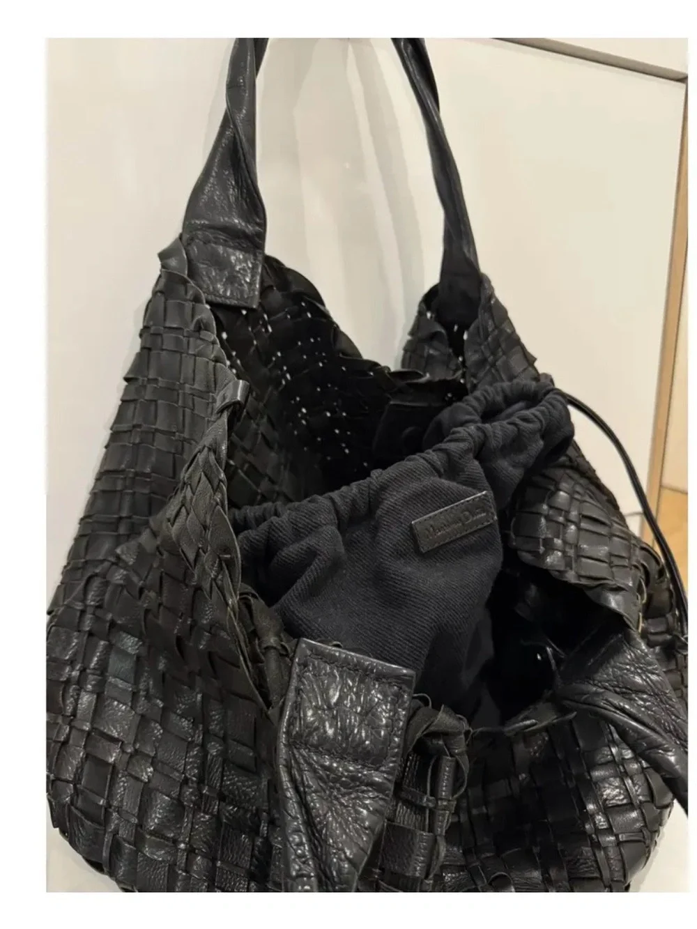 Massimo Dutti Black Woven Leather Tote